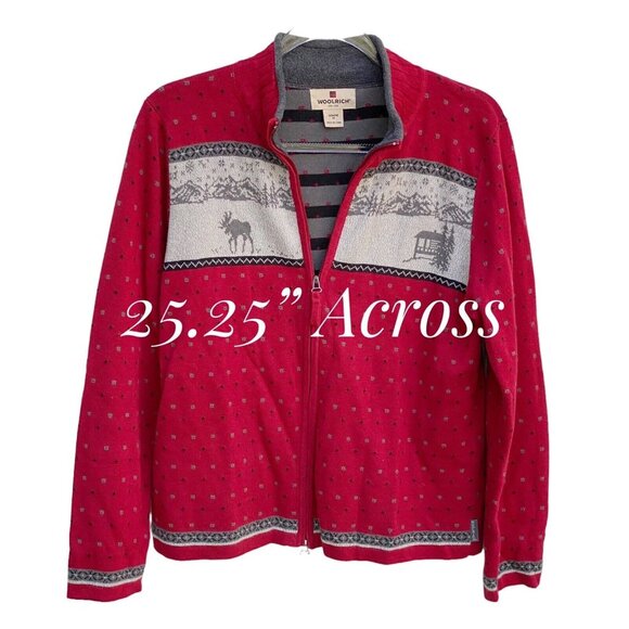 Woolrich Women’s Red Fair Isle Zip Sweater Size M Winter Knit - Picture 11 of 11